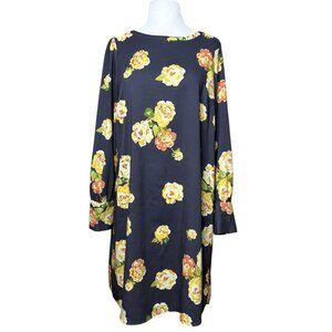 Loft Peony Fluid Shift Floral Dress Size Medium Gray Yellow